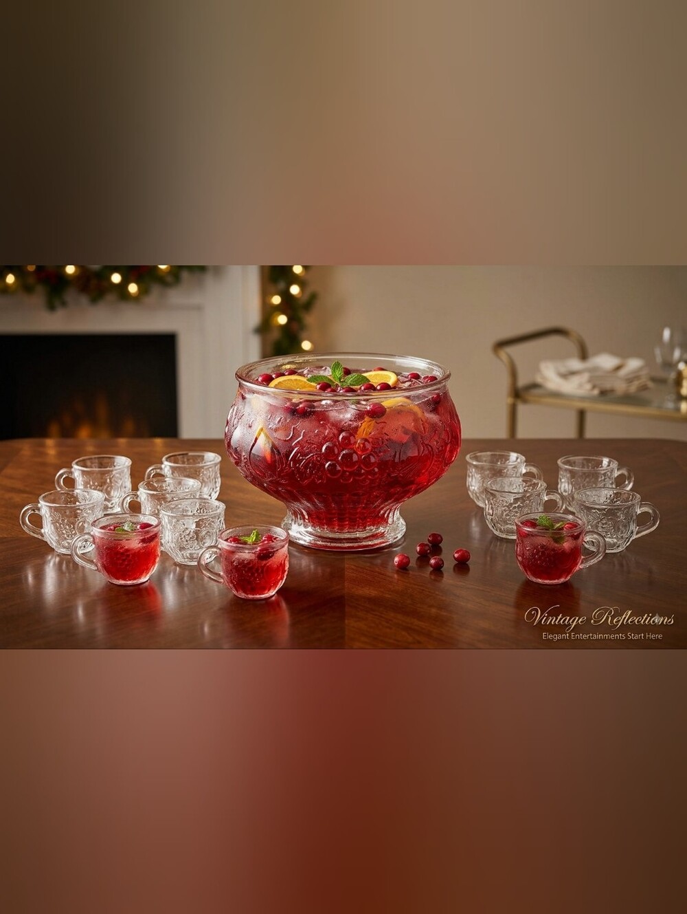 Vintage Mid Century Jeanette crystal fruit punch bowl Set